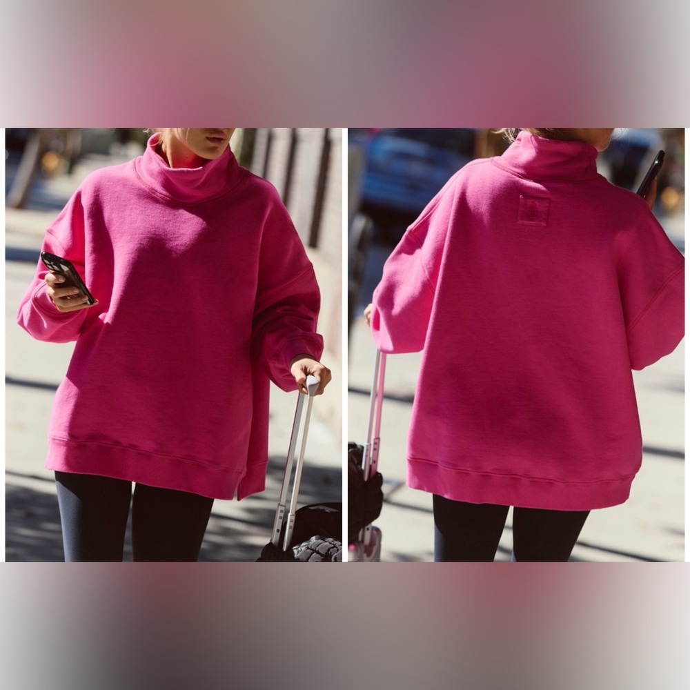 NWT Free People Oversized Funnel Neck Sweatshirt in Bright Pink